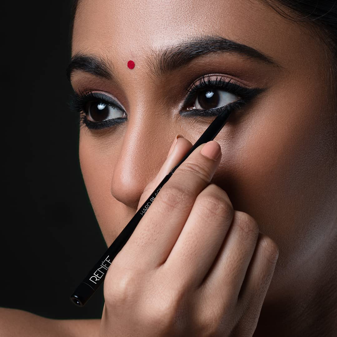 RENEE Hard Black Kajal Pen with Sharpener | 24 Hrs Stay Long Lasting Super Black Kajal Pencil | Matte Finish & Rich Color Payoff | Smudge & Water Proof | One Swipe Application Formula