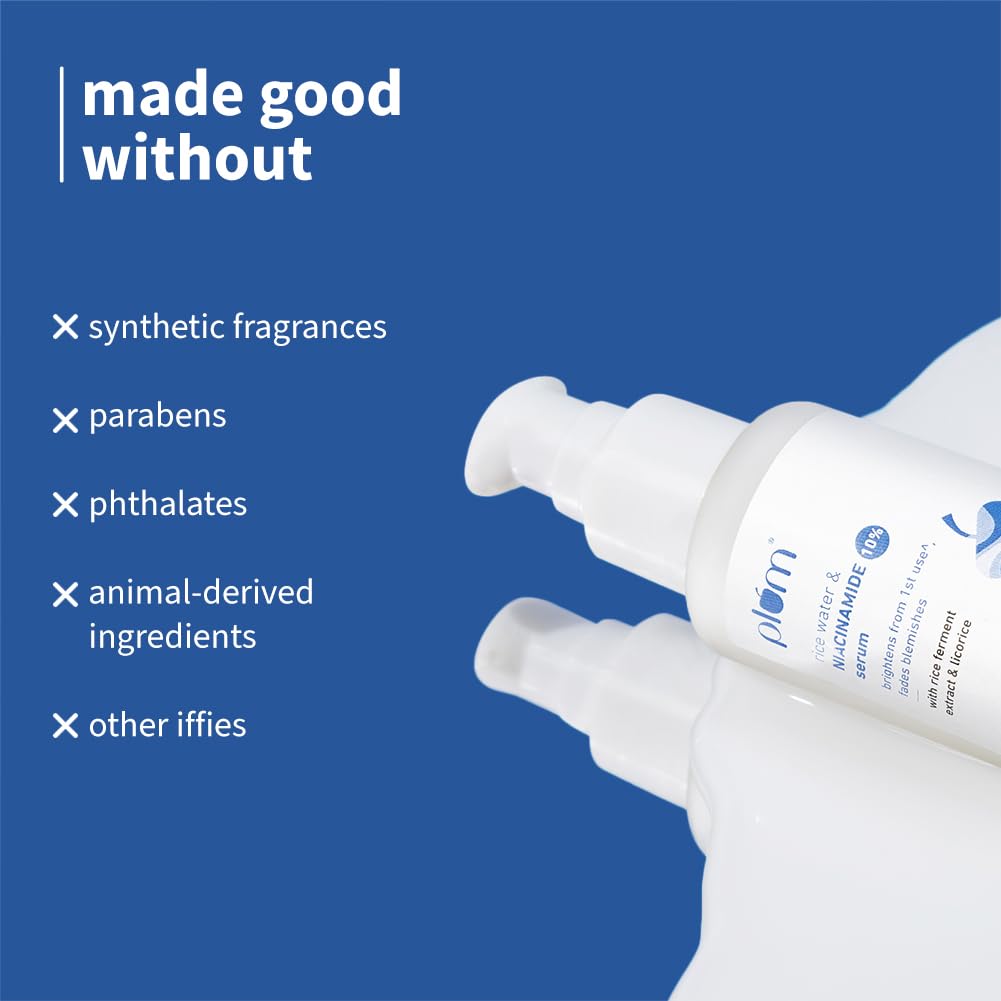 Plum 10% Niacinamide Serum with Rice Water | 10ml | Provides Clear, Glowing & Brightening Skin | Oil Control & Anti Acne Face Serum for Women & Men